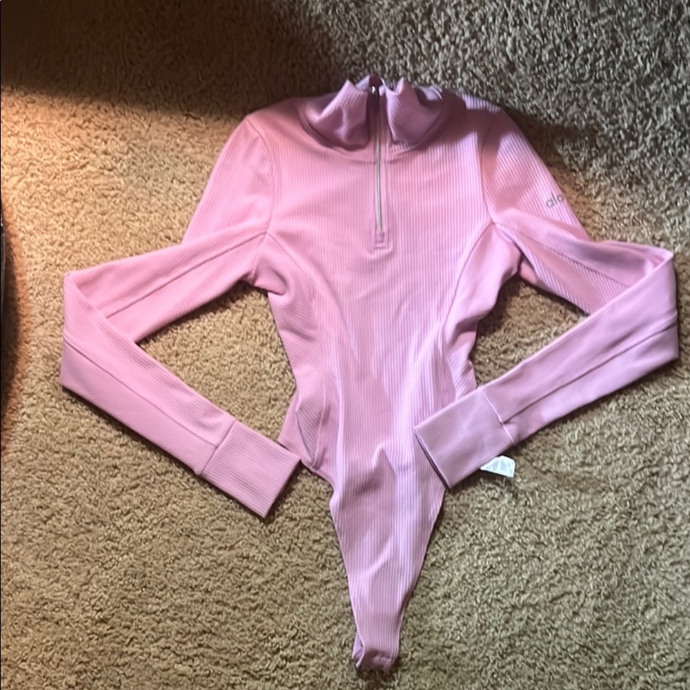 ALO Yoga Pink Bodysuit with Mock Turtleneck and Long Sleeves